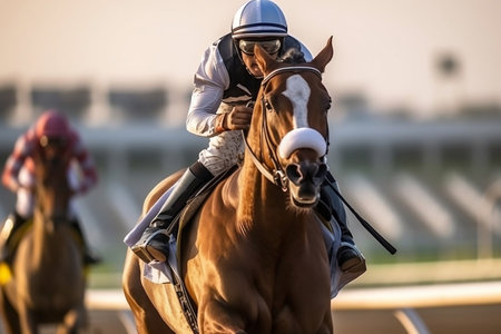 Thrilling Horse Race Jockey and His Galloping Steed Generative AIの素材