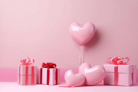 Balloon Heart Shape in Pink Studio with Background Generative AIの素材