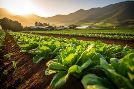 Organic Lettuce Field Sustainable Growth in Sunlight Generative AIの素材