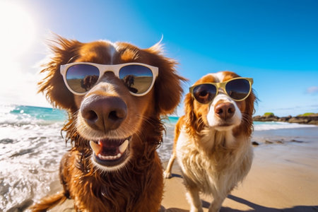 Pawsome Dogs in Sunglasses Capturing Selfies Generative AIの素材