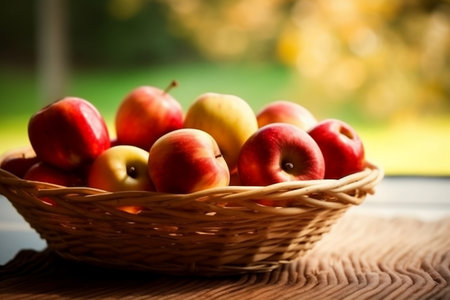 Fruits of Apple in a Table Basket Generative AIの素材