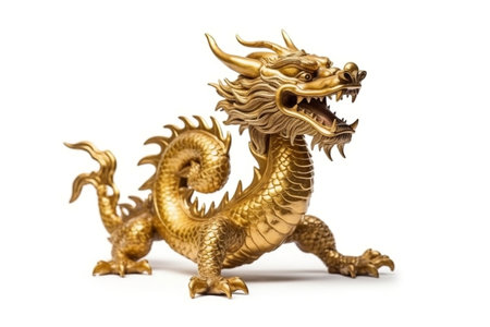 Chinese Golden Dragon on a White Background Generative AIの素材