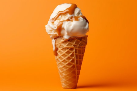 Close-up of Fresh Tasty Ice Cream in a Cone Generative AIの素材