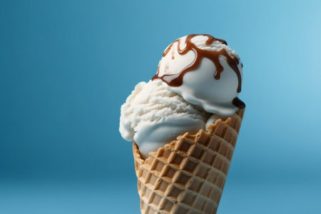 Close-up of Fresh Tasty Ice Cream in a Cone Generative AIの素材