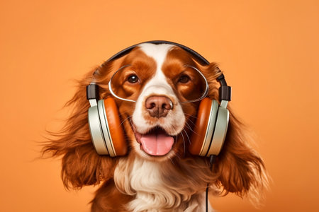 Groovy DJ Ginger Dog with Sunglasses and Headphones Generative AIの素材