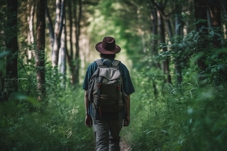 Lost Backpacker with Backpack Struggling to Catch Up Generative AIの素材