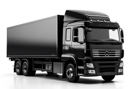 Realistic Black Cargo Truck on a White Background Generative AIの素材