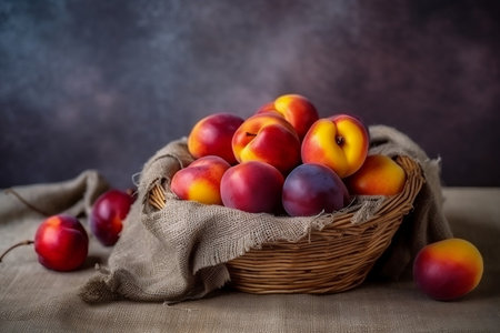 Nectarines and Plums on a Still Life Generative AIの素材