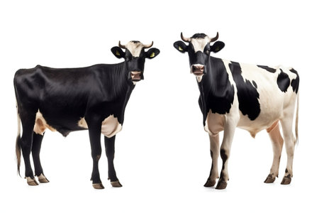Isolated White and Black Cow on a White Background Generative AIの素材