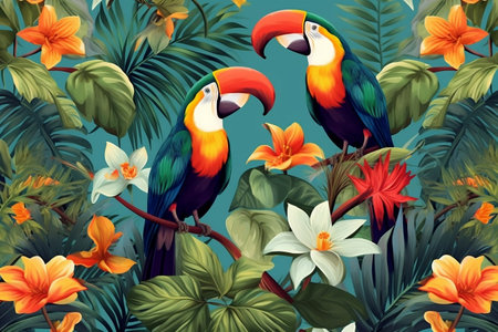 Tropical Wallpaper Background with Plants - Exotic Vibes and Lush Foliageの素材