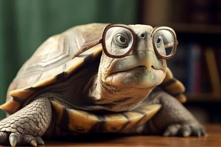 Elderly Turtle with Poor Eyesight Wearing Glasses - Wisdom and Adaptabilityの素材
