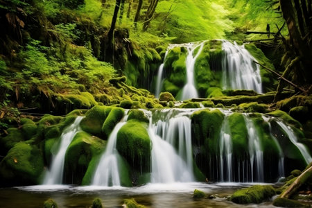 Waterfall Landscape with Moss-Covered Rocks - Serene Cascades and Natural Beautyの素材
