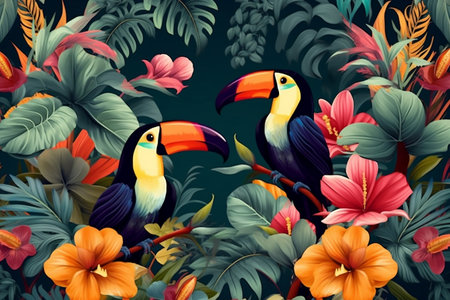 Tropical Wallpaper Background with Plants - Exotic Vibes and Lush Foliageの素材