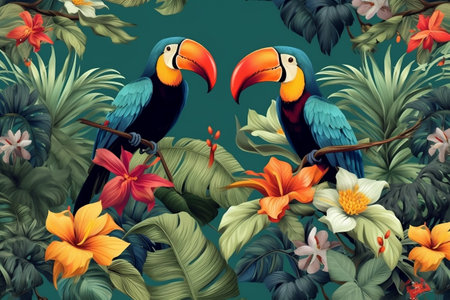 Tropical Wallpaper Background with Plants - Exotic Vibes and Lush Foliageの素材