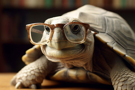 Elderly Turtle with Poor Eyesight Wearing Glasses - Wisdom and Adaptabilityの素材