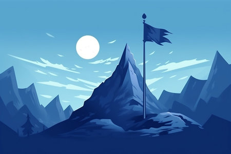 Blue Flag atop Mountain Summit - Majestic Heights and Achievementの素材