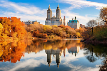 Autumn Panorama in Central Park, New York - Vibrant Fall Colors and Urban Oasisの素材
