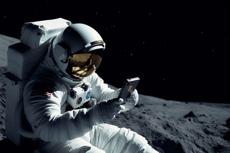 Astronaut Utilizing Mobile Device in Space - Connectivity Beyond Earthの素材
