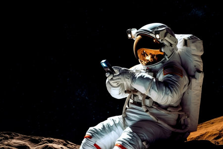 Astronaut Utilizing Mobile Device in Space - Connectivity Beyond Earthの素材
