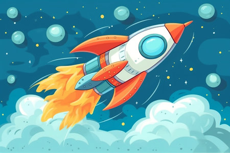 Cartoon Space Ship Rocket Launching - Adventure and Extraterrestrial Explorationの素材