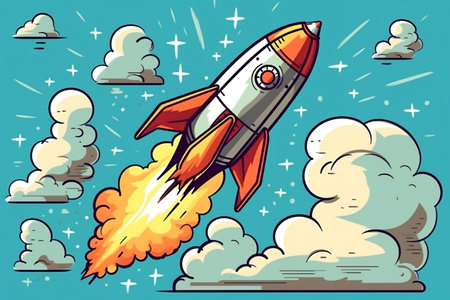 Cartoon Space Ship Rocket Launching - Adventure and Extraterrestrial Explorationの素材