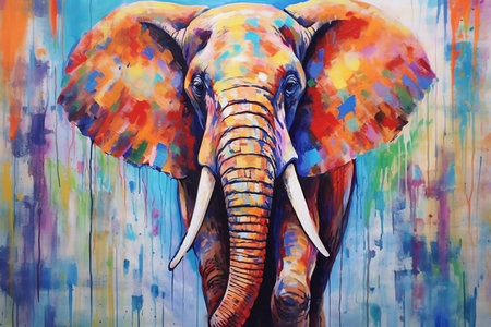 Colorful Elephant Painting - Vibrant Wildlife and Artistic Expressionの素材