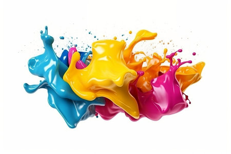 Vibrant Paint Splash on White Background - Colorful Artistic Expression and Creativityの素材