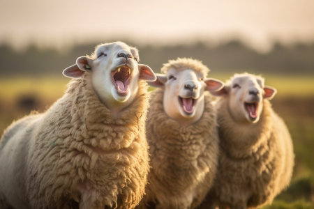 Joyful Sheep Bursting into Laughter Generative AIの素材