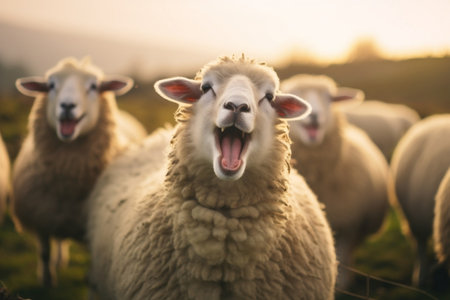 Joyful Sheep Bursting into Laughter Generative AIの素材