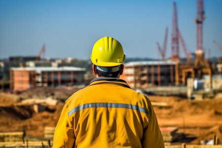Construction Worker Sitting with Rear View Generative AIの素材