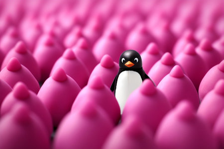 Tiny Red Maple Leaf Standing Out from the Crowd Generative AIの素材