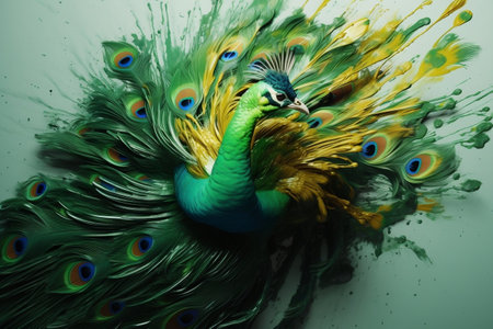 Abstract Peacock Sculpted from Green Paint Artistic Expression and Vibrant Beautyの素材