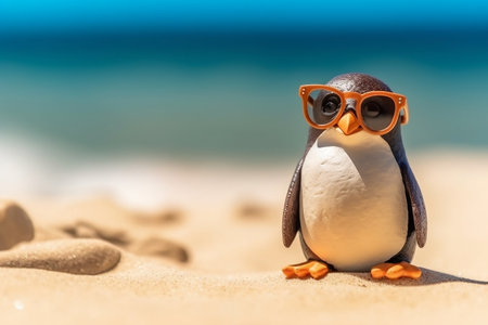 Climate Change Concept with Penguin Wearing Sunglasses - Environmental Awareness and Adaptationの素材