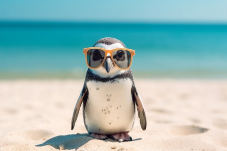 Climate Change Concept with Penguin Wearing Sunglasses - Environmental Awareness and Adaptationの素材