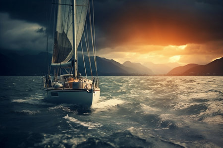 Stormy Sea Sailboat Generative AIの素材