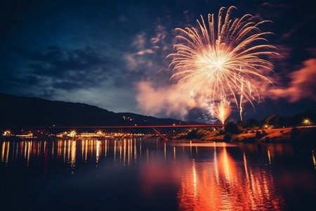 Dazzling Fireworks A Spectacle of Blue, White, and Red Illuminationの素材