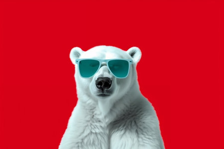 A Stylish Polar Bear with Red Sunglassesの素材