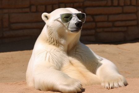A Stylish Polar Bear with Red Sunglassesの素材