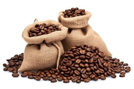 Isolated Coffee Beans in a Sackの素材