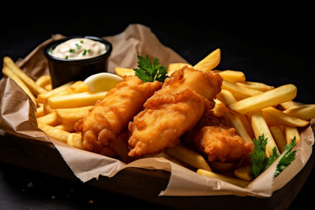 Delicious Fish and Chips with Ample Copy Spaceの素材