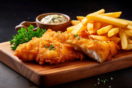 Delicious Fish and Chips with Ample Copy Spaceの素材