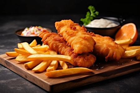 Delicious Fish and Chips with Ample Copy Spaceの素材