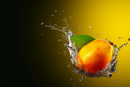Vibrant Mango in Splashing Motion: Ample Copy Spaceの素材