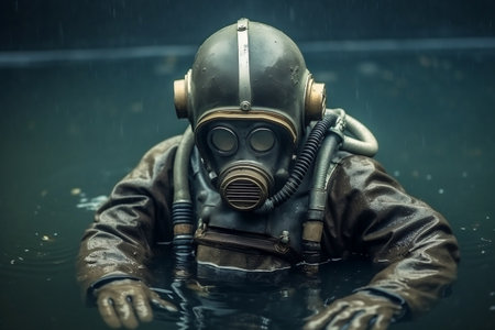Vintage Diving Gear Uncovering he Old Full Body Suit and Helmetの素材