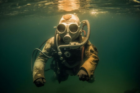 Vintage Diving Gear Uncovering he Old Full Body Suit and Helmetの素材