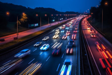 Nighttime Traffic on the Highway Illuminated Commuteの素材