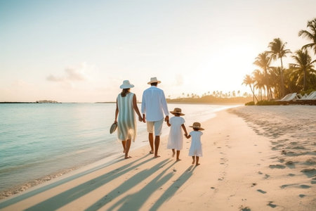 Two Fathers and Children on the Beach: Family Fun in the Sunの素材