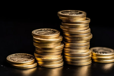 Piled Gold Coins on a Dark Background Wealth Accumulationの素材