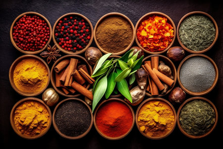Vibrant Assortment of Spices and Herbs Generative AIの素材