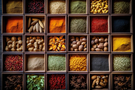 Vibrant Assortment of Spices and Herbs Generative AIの素材